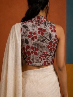 HALTER NECK BLOUSE - Hand Batik All over Floral   Grey  Color  Sleeveless Blouse in Malai Cotton silk.