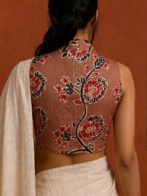 HALTER NECK BLOUSE - Hand Batik All over Spiral Floral  Brown Color  Sleeveless Blouse in Malai Cotton silk.