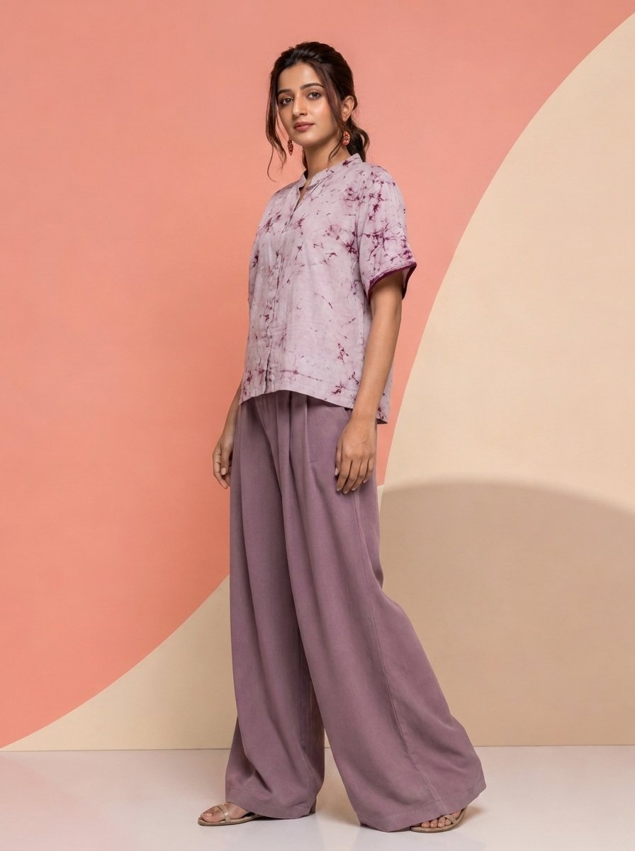 Hand Batik OLD KOLKATA LANDSCAPE Anti- Fit Off-White Base Color with Maroon Crack Shirt in Malai Cotton Silk with Chinese Collar . - Image 2
